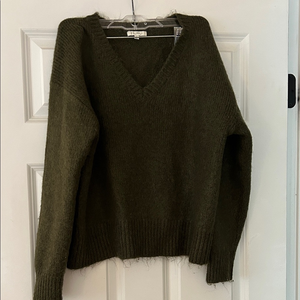 Cozy V-Neck Mohair Sweater in Olive Green
